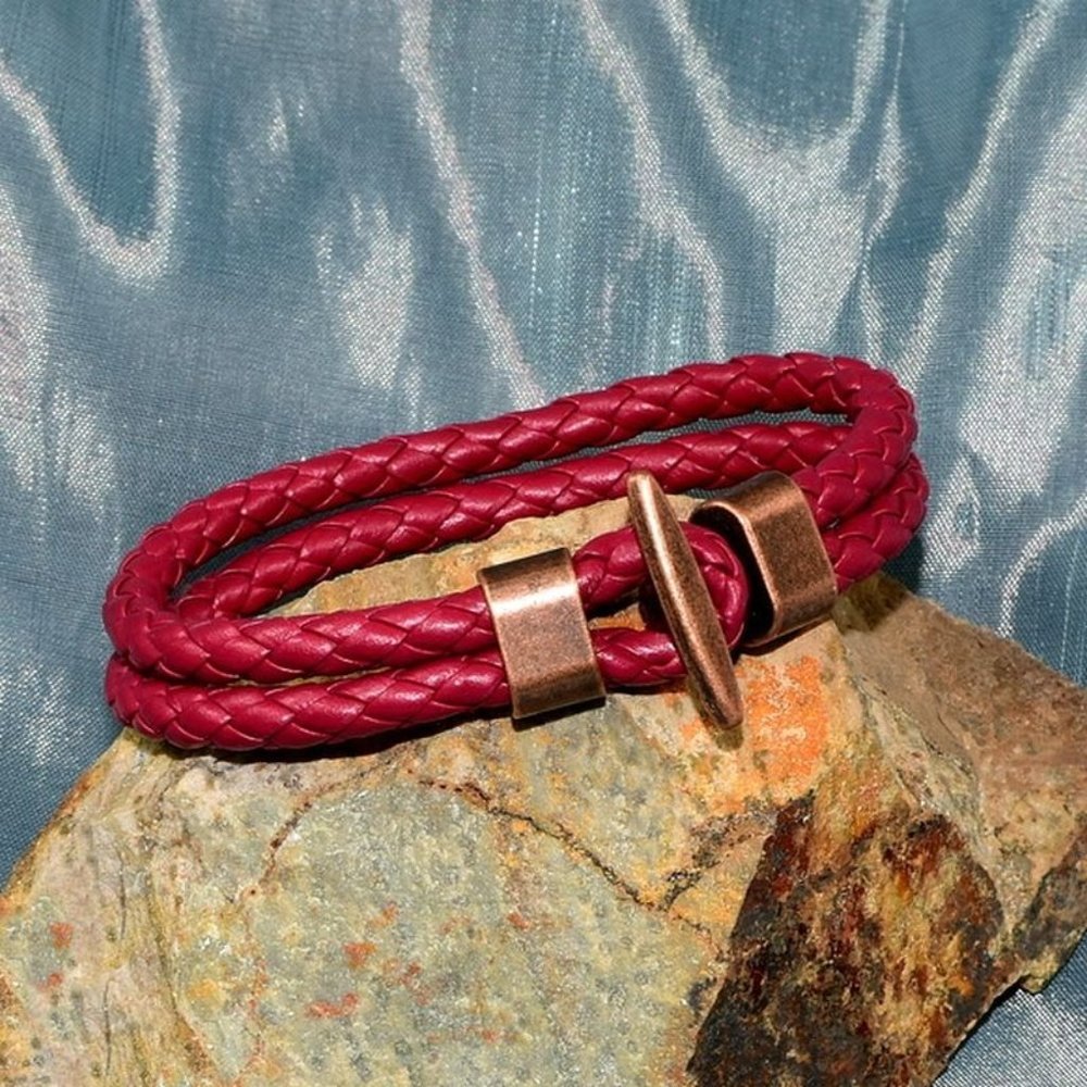 Jamesyn Copper Anchor Mens 2 Layer Rope Leather Bracelet Dark Red Gift Boxed - Picture 4 of 8